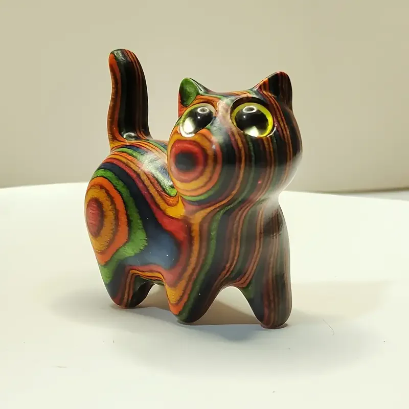 Malowana drewniana figurka kota