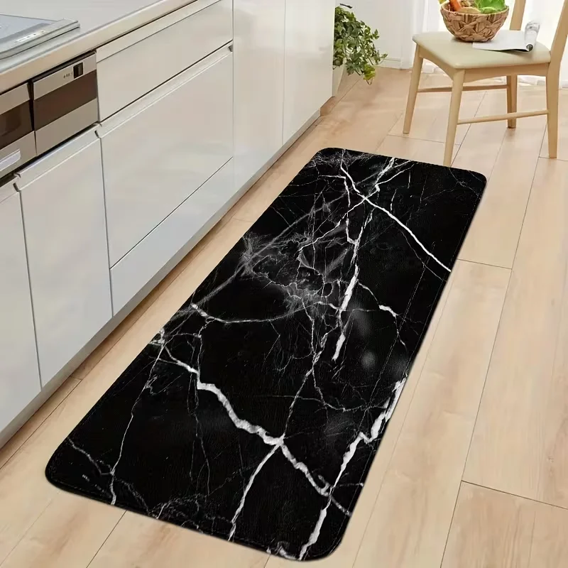 Mata podłogowa z wzorem czarnego marmuru - antypoślizgowy dywanik 40x120cm
