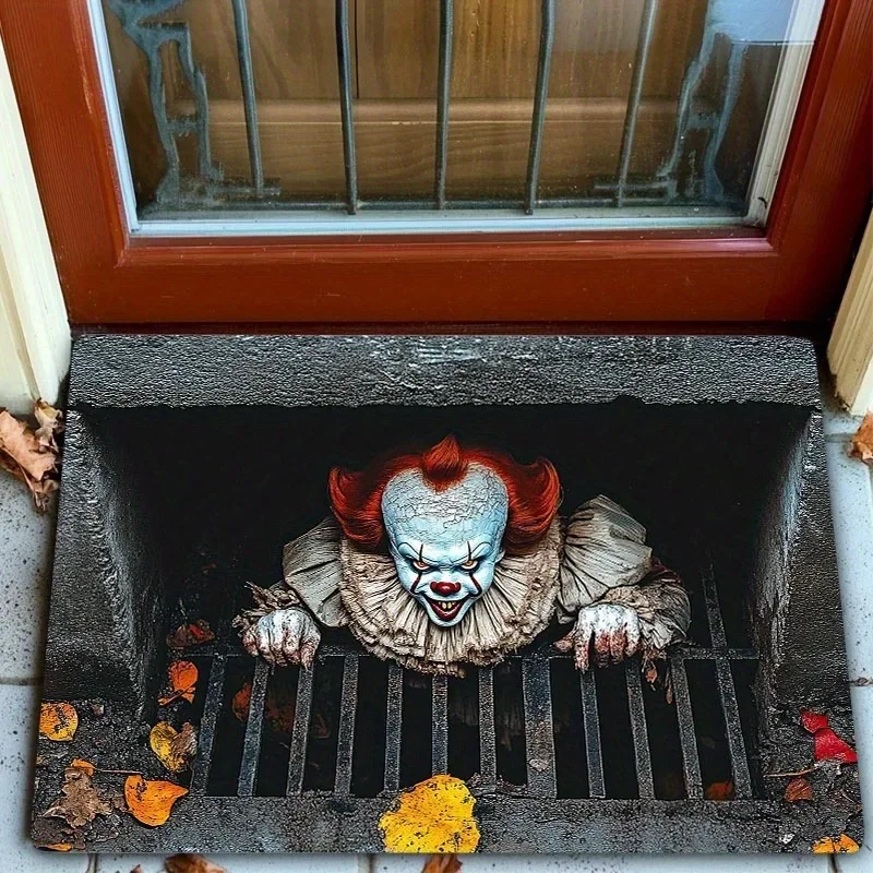 Mata wejściowa z klaaunem Halloween antypoślizgowa Różowy