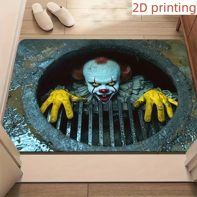 Mata wejściowa z klaaunem Halloween antypoślizgowa żółty