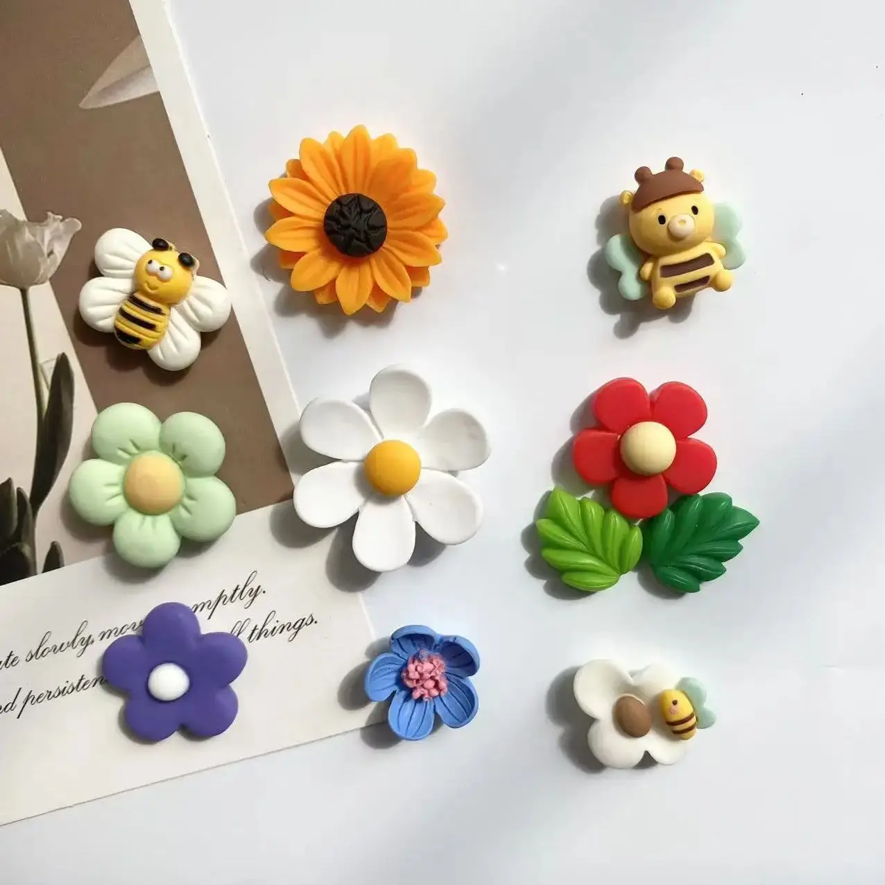 Matowe magnesy na lodówkę kwiaty żywica koreański styl 3D Czerwony