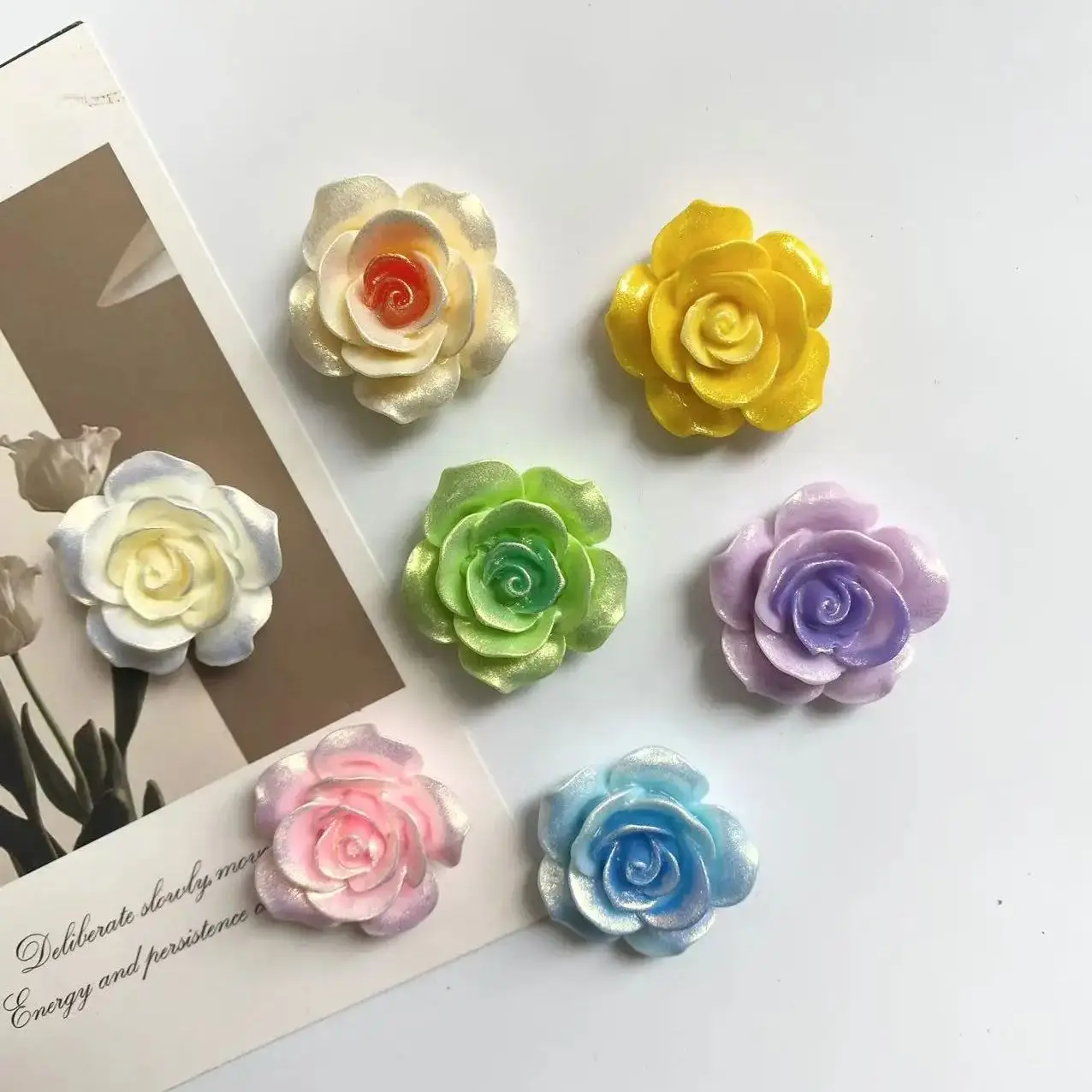 Matowe magnesy na lodówkę kwiaty żywica koreański styl 3D Zielony