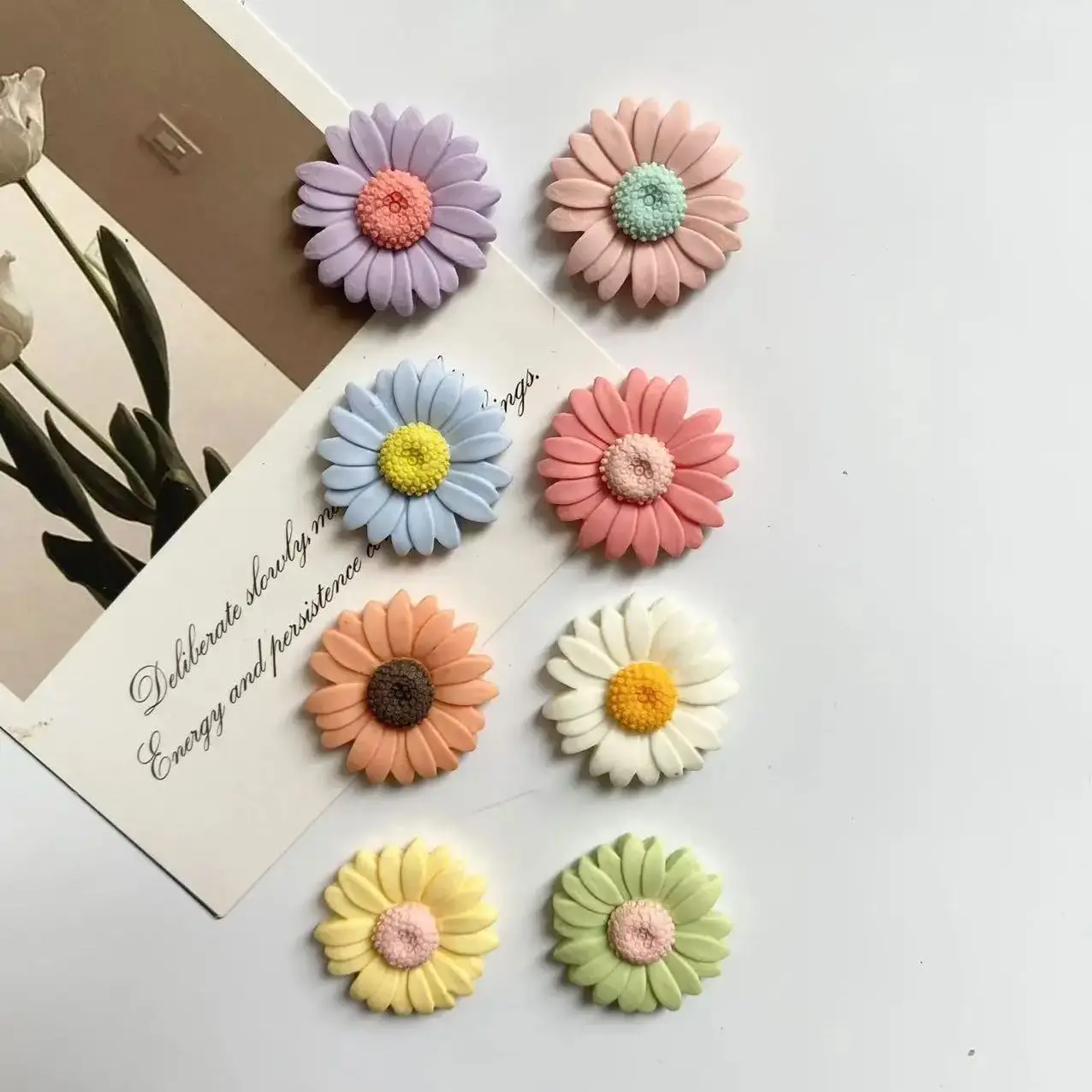 Matowe magnesy na lodówkę kwiaty żywica koreański styl 3D żółty