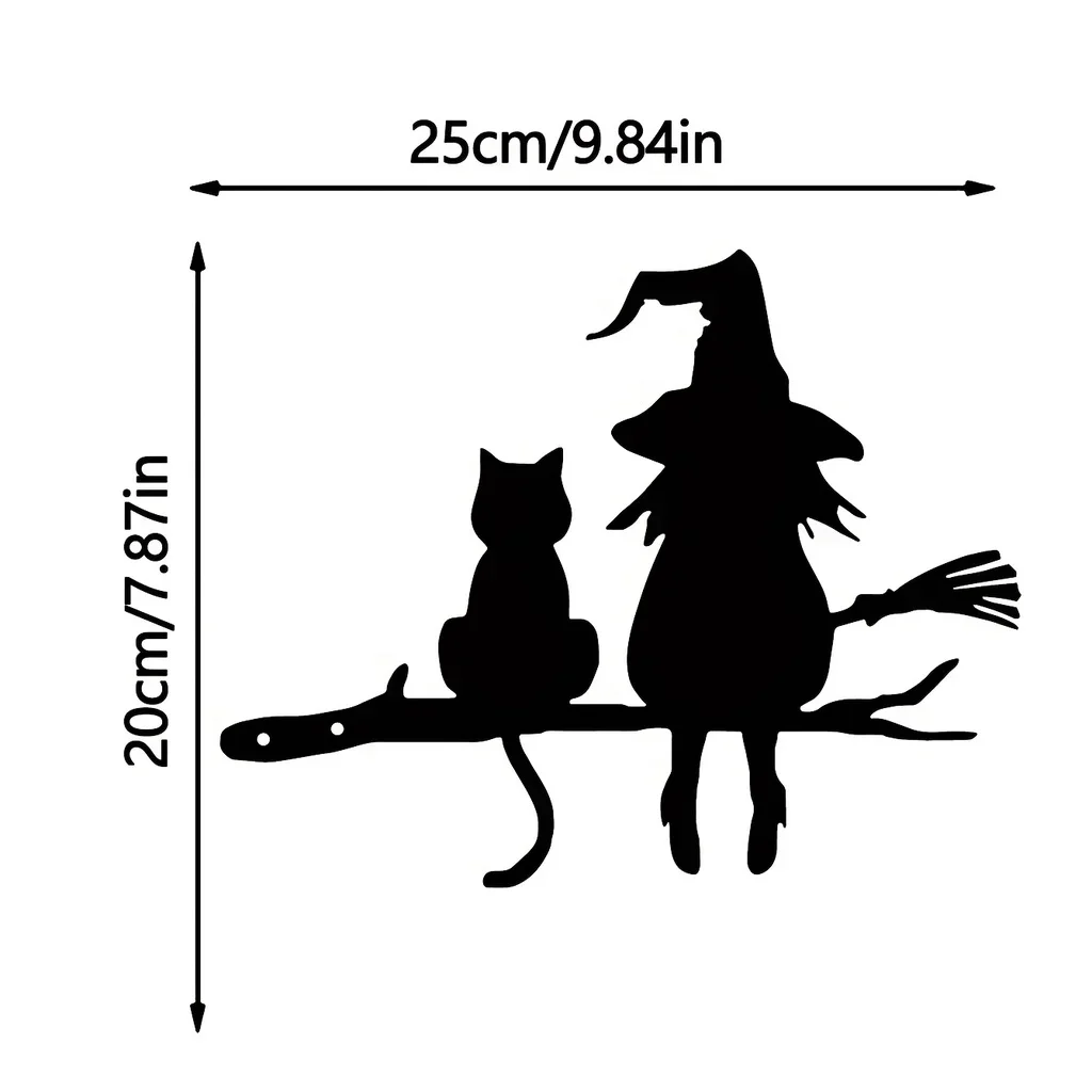Metalowa figurka czarownicy z kotem do ogrodu Czarny