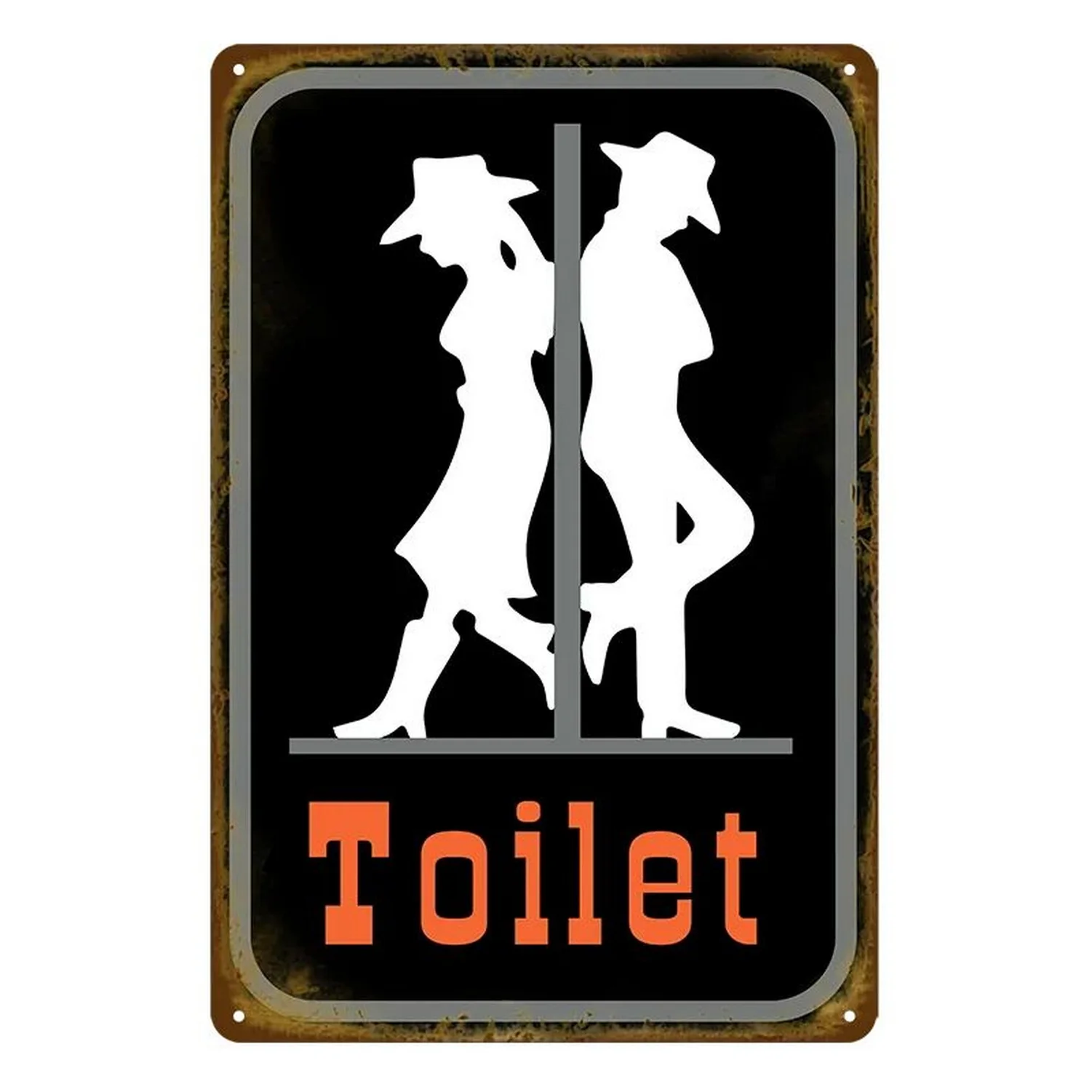 Metalowa plakietka ścienna do toalety w stylu vintage — WC retro Czerwonawo pomarańczowy