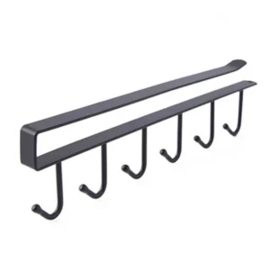 Metalowa półka wisząca z 6 hakami pod szafkę organizer Czarny