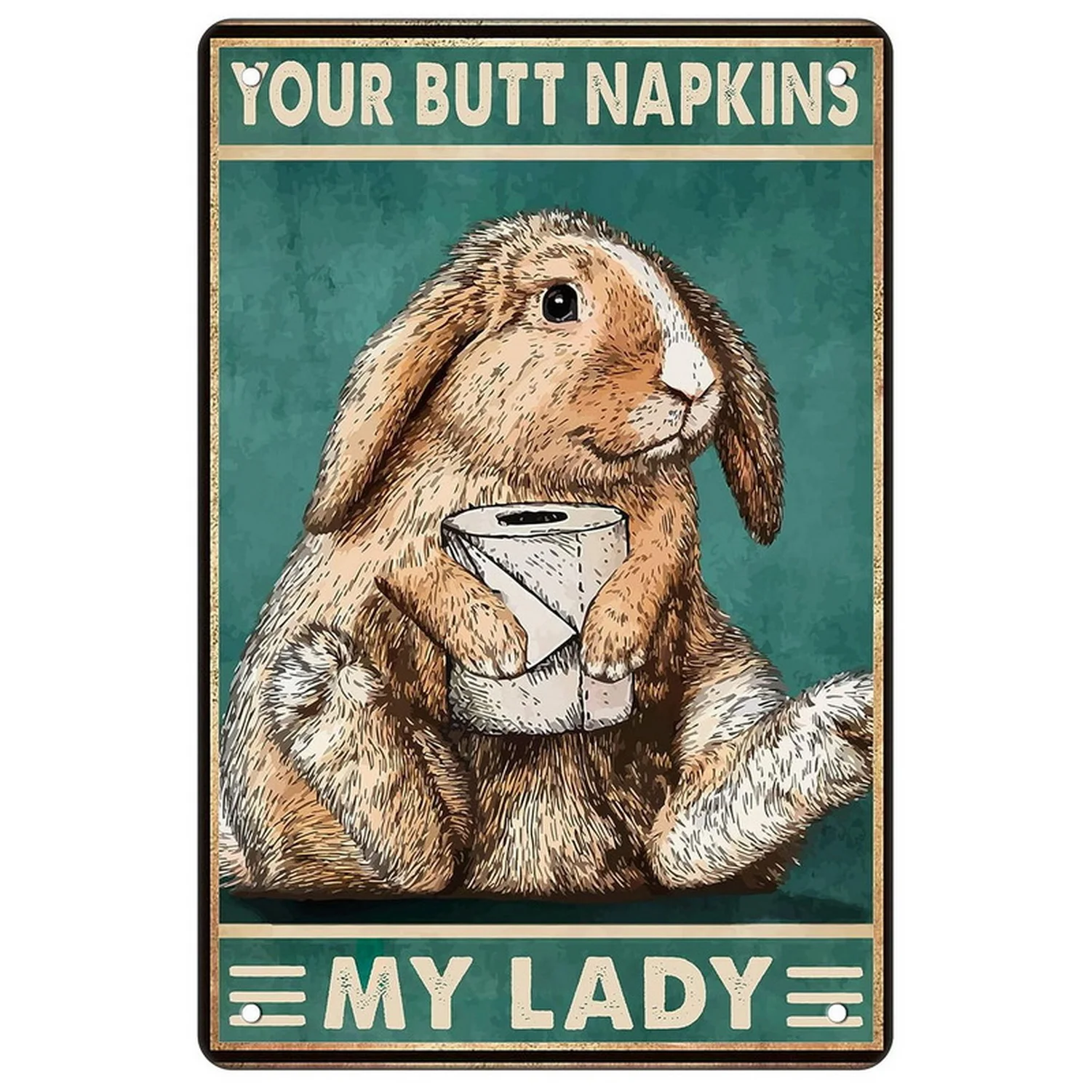 Metalowa tabliczka humorystyczna "Your Butt Napkins" — dekoracja do łazienki Granatowy