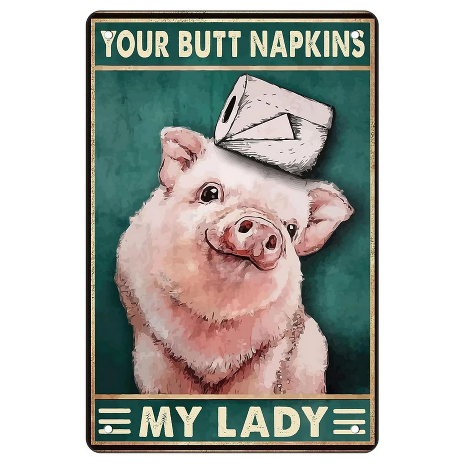 Metalowa tabliczka humorystyczna "Your Butt Napkins" — dekoracja do łazienki Niebieski