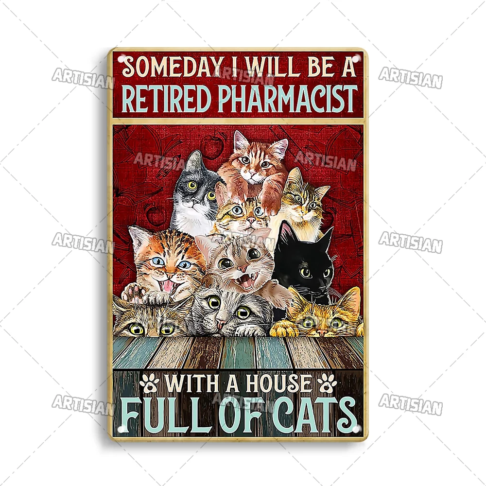 Metalowy szyld z kotem do łazienki blaszana tabliczka Czekolada