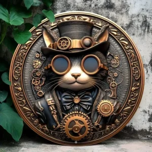 Metalowy szyld steampunkowy kot dekoracja ścienna 2D