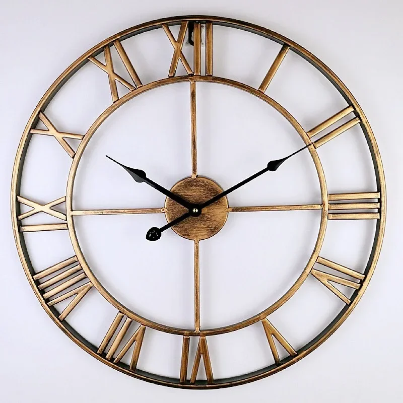 Metalowy zegar ścienny 3D z cyframi rzymskimi – retro 40 cm do salonu Czekolada