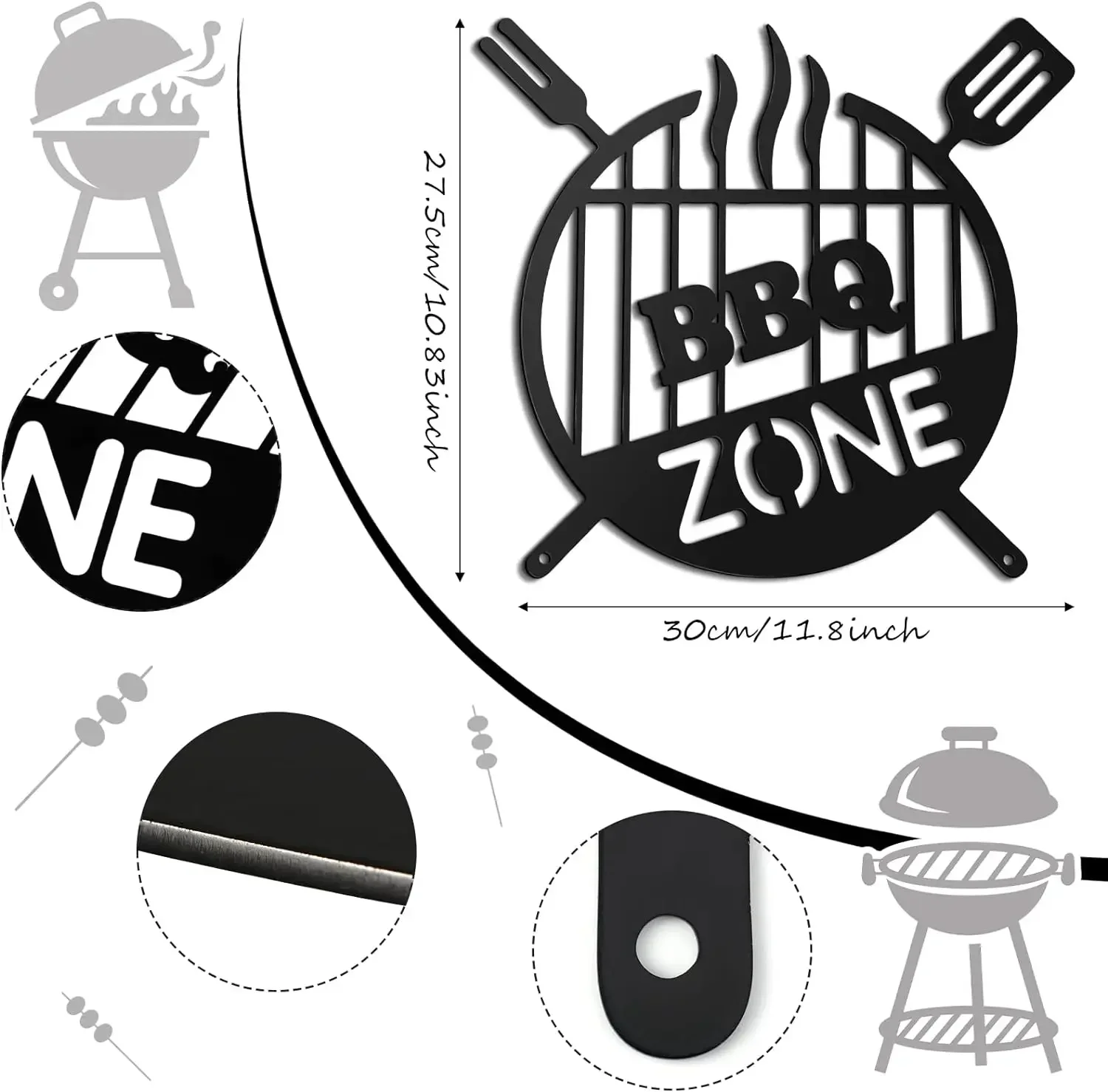 Metalowy znak dekoracyjny BBQ Zone do kuchni i ogrodu Czarny