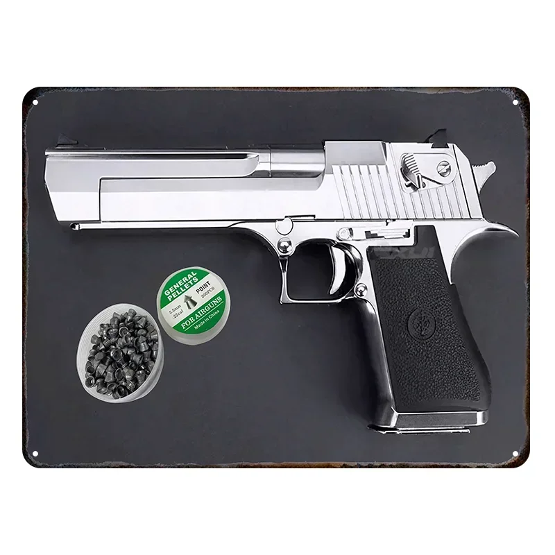 Metalowy znak ścienny retro pistolet pneumatyczny – dekoracja garażu i man cave Biały