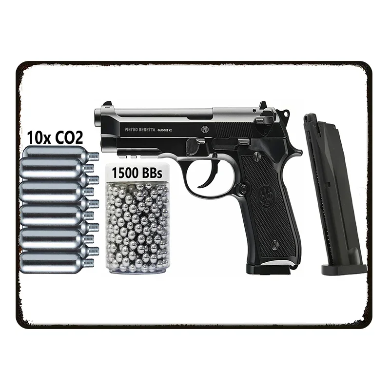 Metalowy znak ścienny retro pistolet pneumatyczny – dekoracja garażu i man cave Złoty