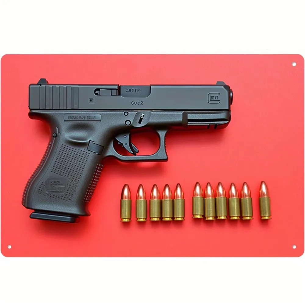 Metalowy znak ścienny retro pistolet pneumatyczny – dekoracja garażu i man cave Różowe złoto