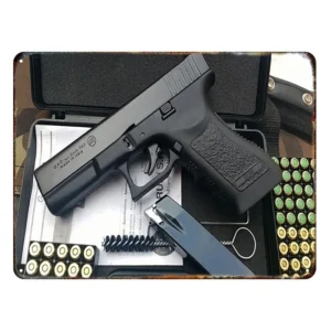 Metalowy znak ścienny retro pistolet pneumatyczny – dekoracja garażu i man cave Woda zielona