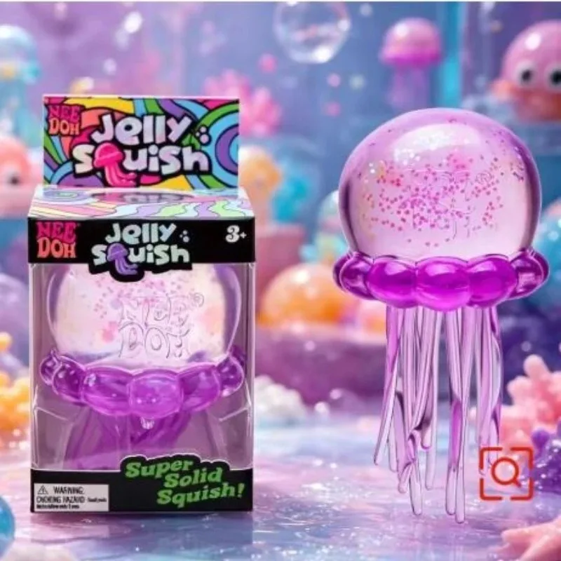 Miękka zabawka sensoryczna squishy do ściskania – meduza i kostka antystresowa śliwka