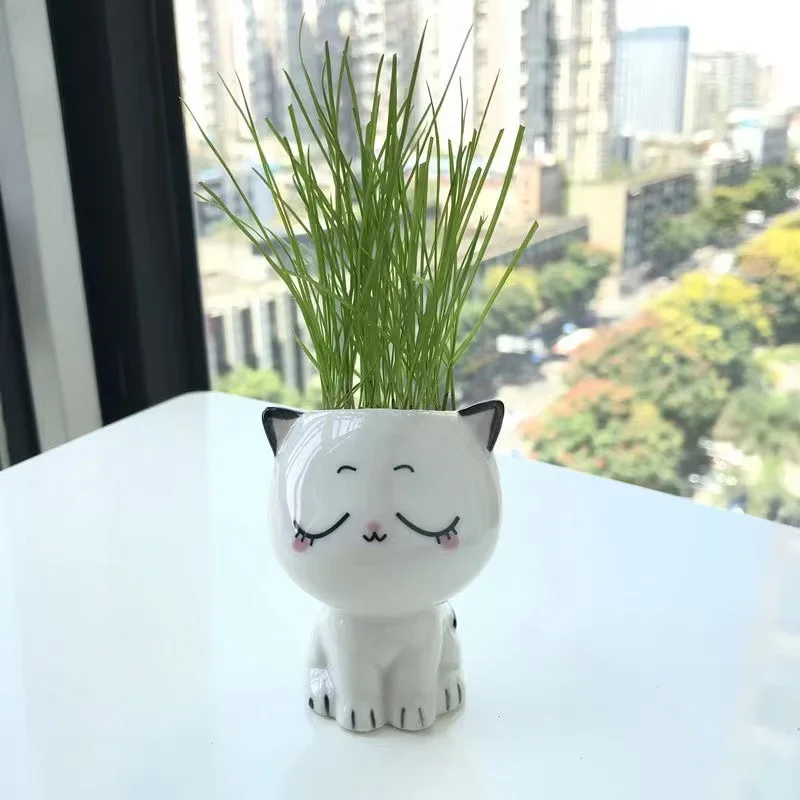 Mini ceramiczna doniczka w kształcie kota — ozdoba biurka i półki Burgundia