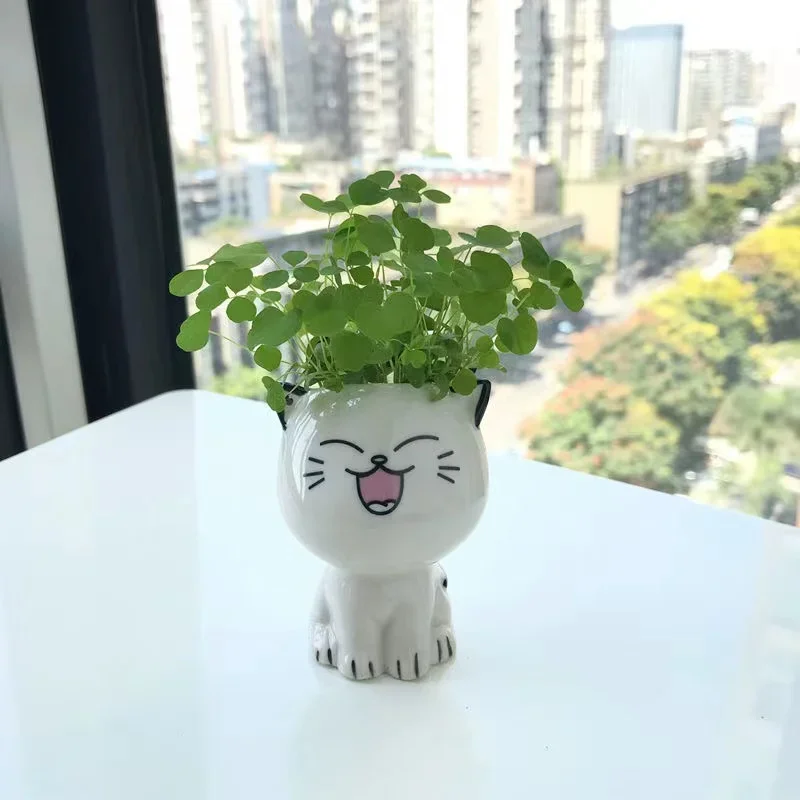 Mini ceramiczna doniczka w kształcie kota — ozdoba biurka i półki Czerwony