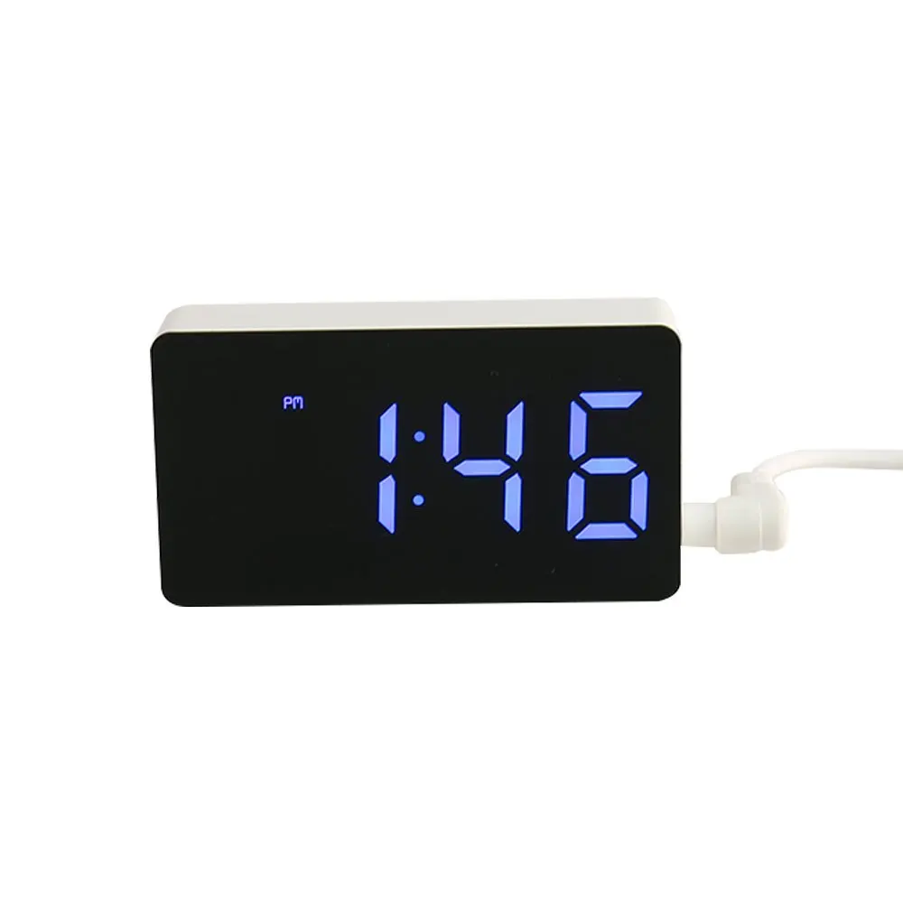 Mini cyfrowy zegar LED z lustrem budzik biurkowy do sypialni Czarny