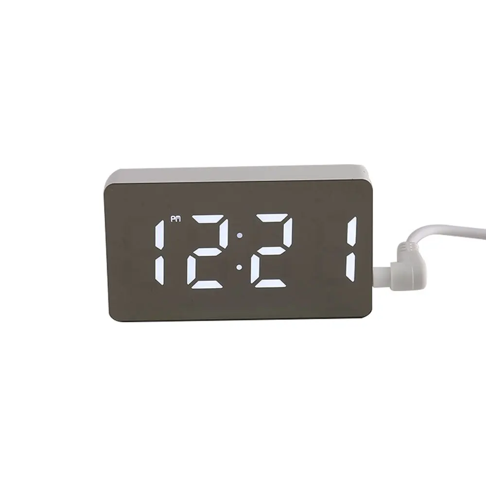 Mini cyfrowy zegar LED z lustrem budzik biurkowy do sypialni Srebrny