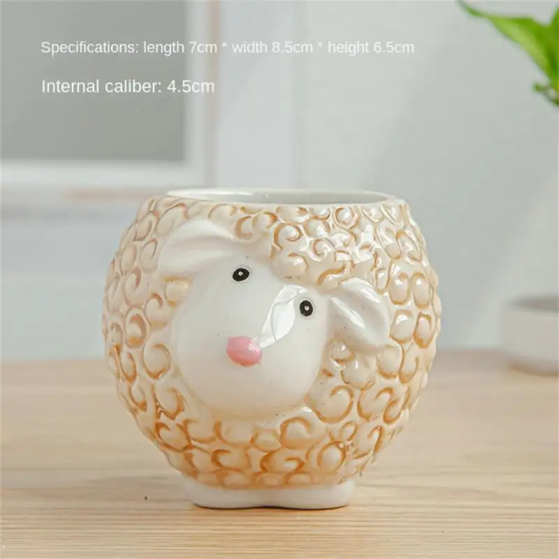 Mini doniczka ceramiczna w kształcie zwierzęcia — lis, zebra, owca Jasnoszary