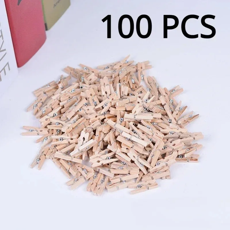 Mini drewniane klipsy do zdjęć 25 mm, zestaw 100 sztuk Biały