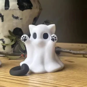 Mini figurka kota ducha — halloweenowa ozdoba na biurko i do domu Biały
