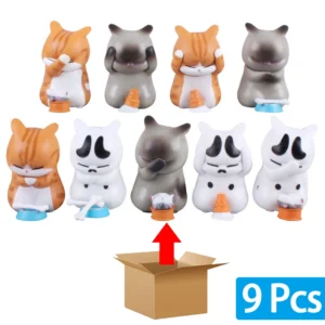 Mini figurki kotów 9 szt. – zestaw ozdób na biurko i półkę Złoto
