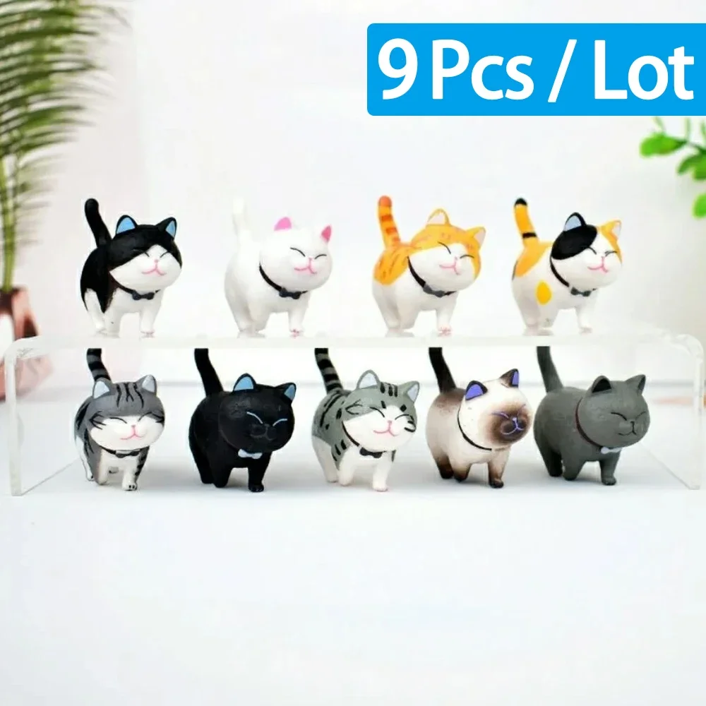 Mini figurki kotów – zestaw ozdób na biurko i półkę Jasnoszary