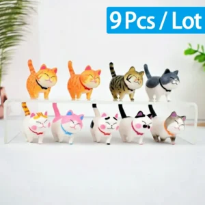 Mini figurki kotów – zestaw ozdób na biurko i półkę Jasnozielony