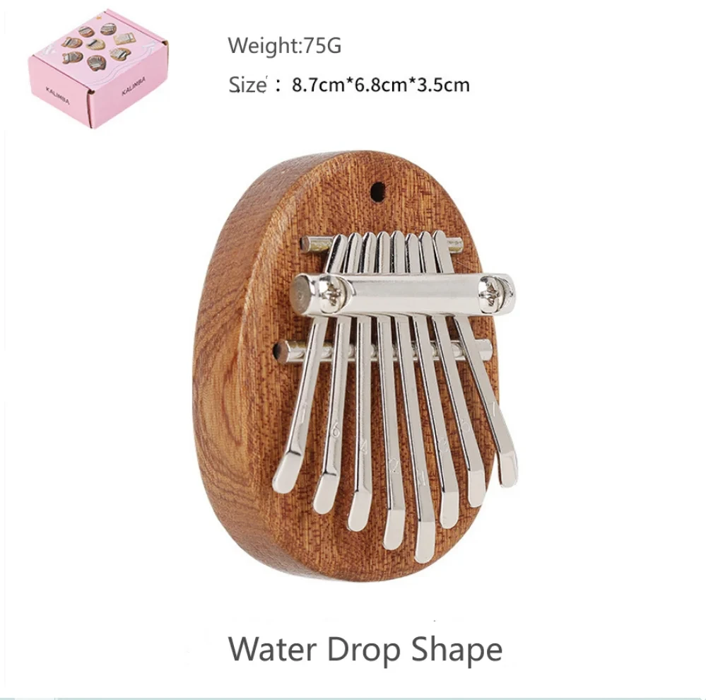 Mini kalimba drewniana 8 klawiszy ze smyczą Burgundia