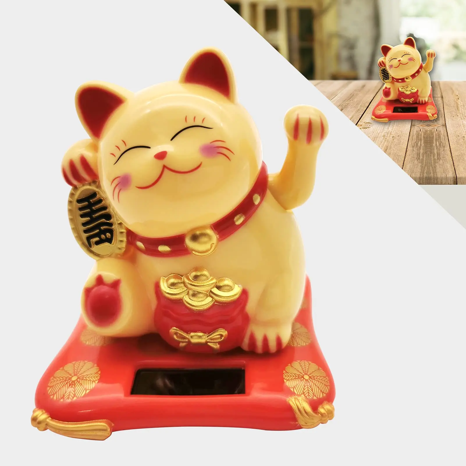 Mini kot szczęścia Feng Shui – machająca figurka na biurko żółty
