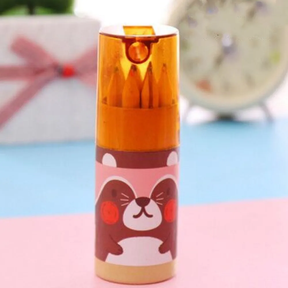Mini kredki kolorowe z misiami, zestaw 12 sztuk w pudełku Burgundia