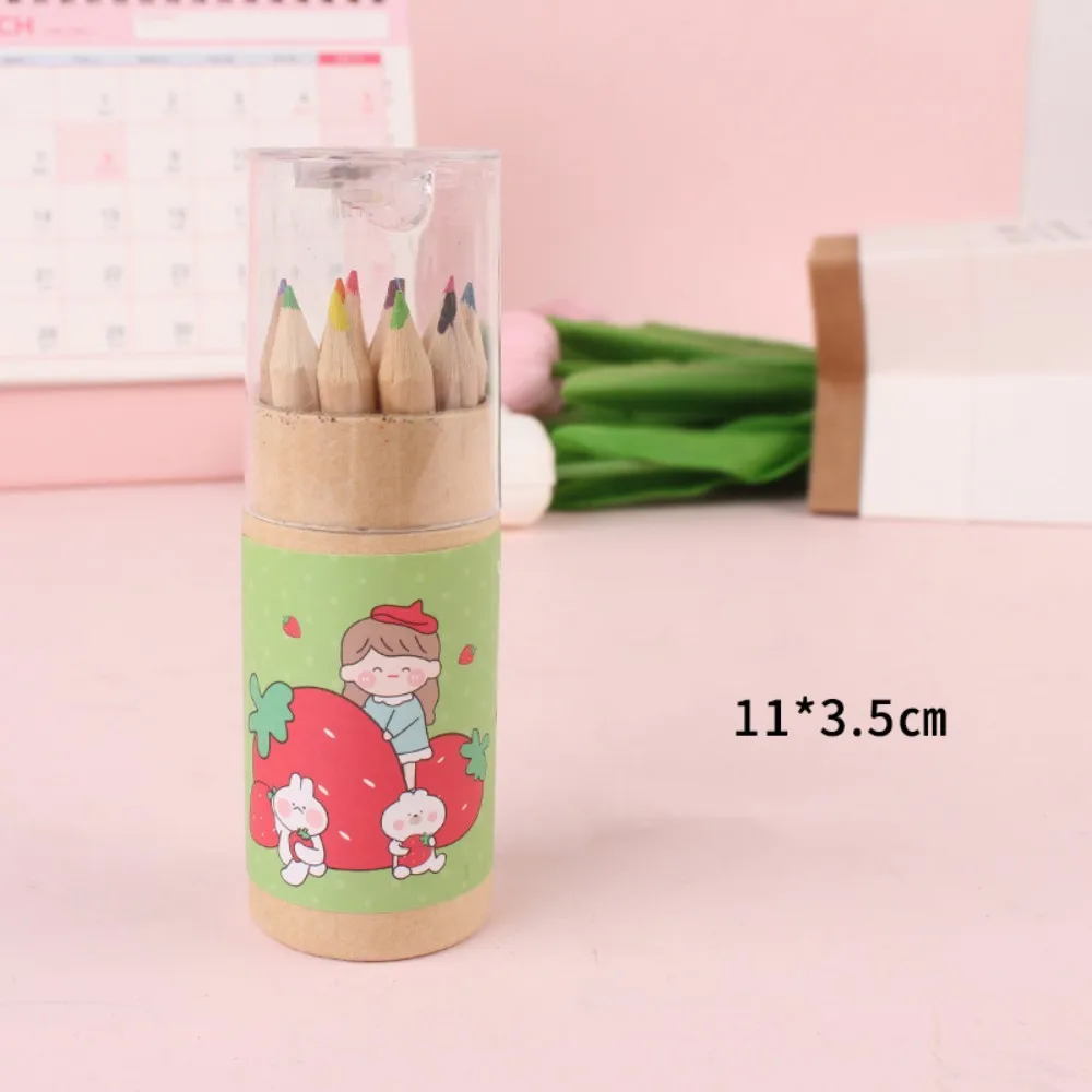 Mini kredki kolorowe z misiami, zestaw 12 sztuk w pudełku Zielony