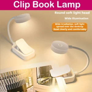 Mini lampka do czytania z klipsem 3 kolory USB baterie Biały