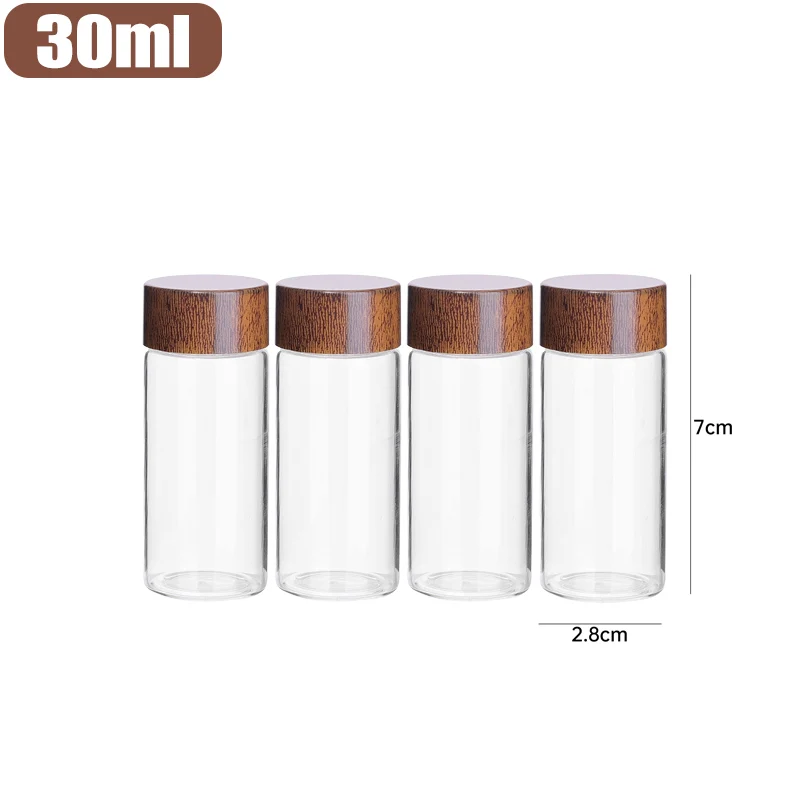 Mini szklane słoiczki na przyprawy z drewnianą pokrywką, zestaw L 30ml