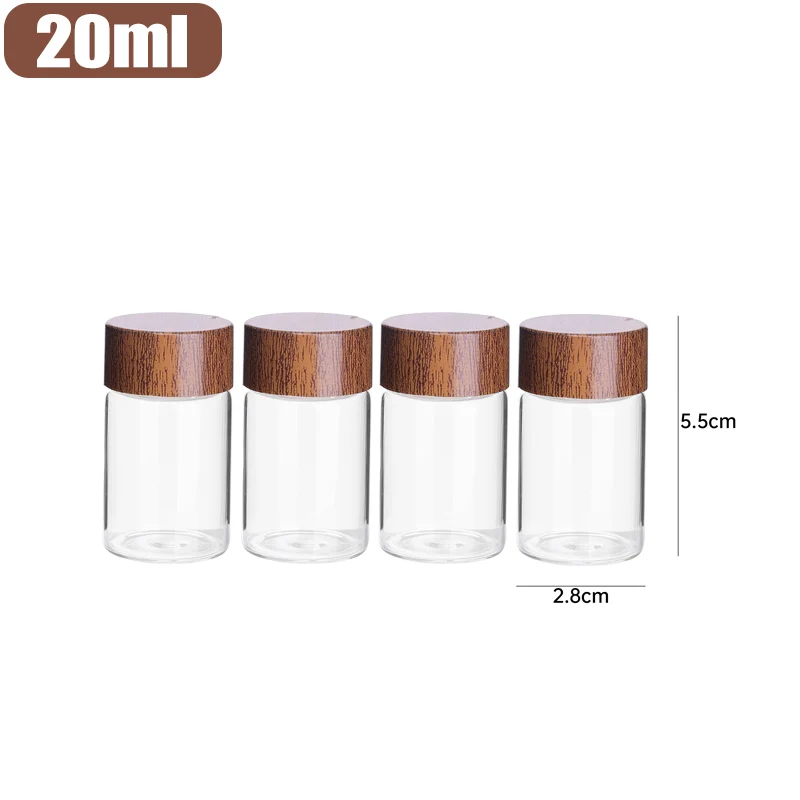 Mini szklane słoiczki na przyprawy z drewnianą pokrywką, zestaw M 20ml
