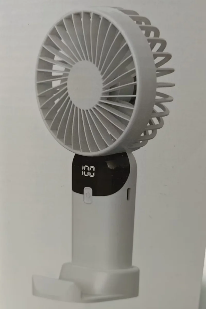 Mini wentylator USB na biurko z uchwytem na telefon — cichy i ładowalny Jasnoszary