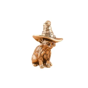 Miniaturowa figurka kota czarodzieja — mosiężna dekoracja retro do domu Jasnoszary