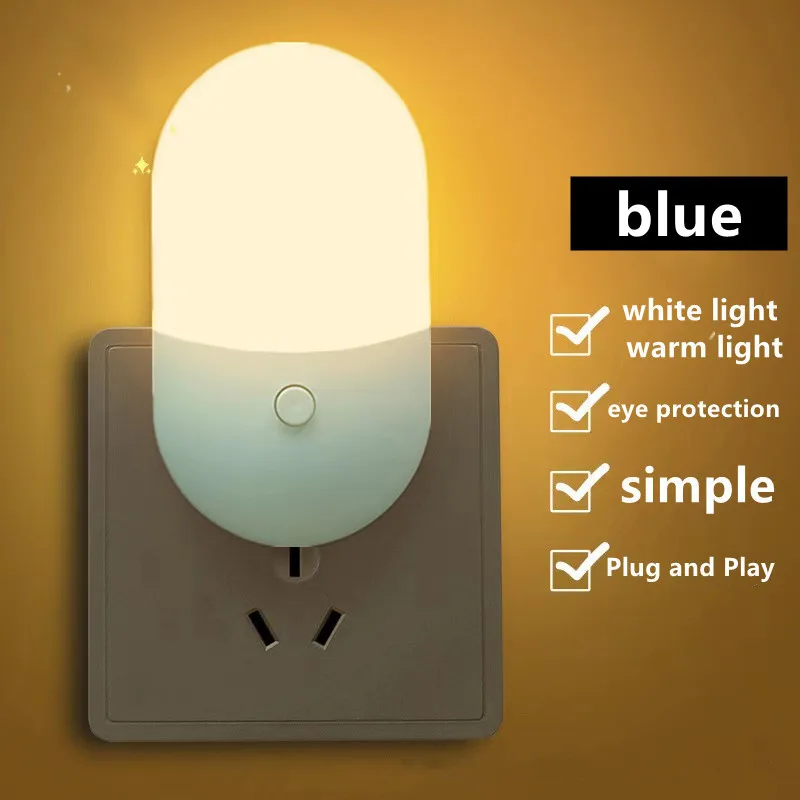 Miniaturowa lampka nocna LED do gniazdka z wtyczką EU/US Niebieski