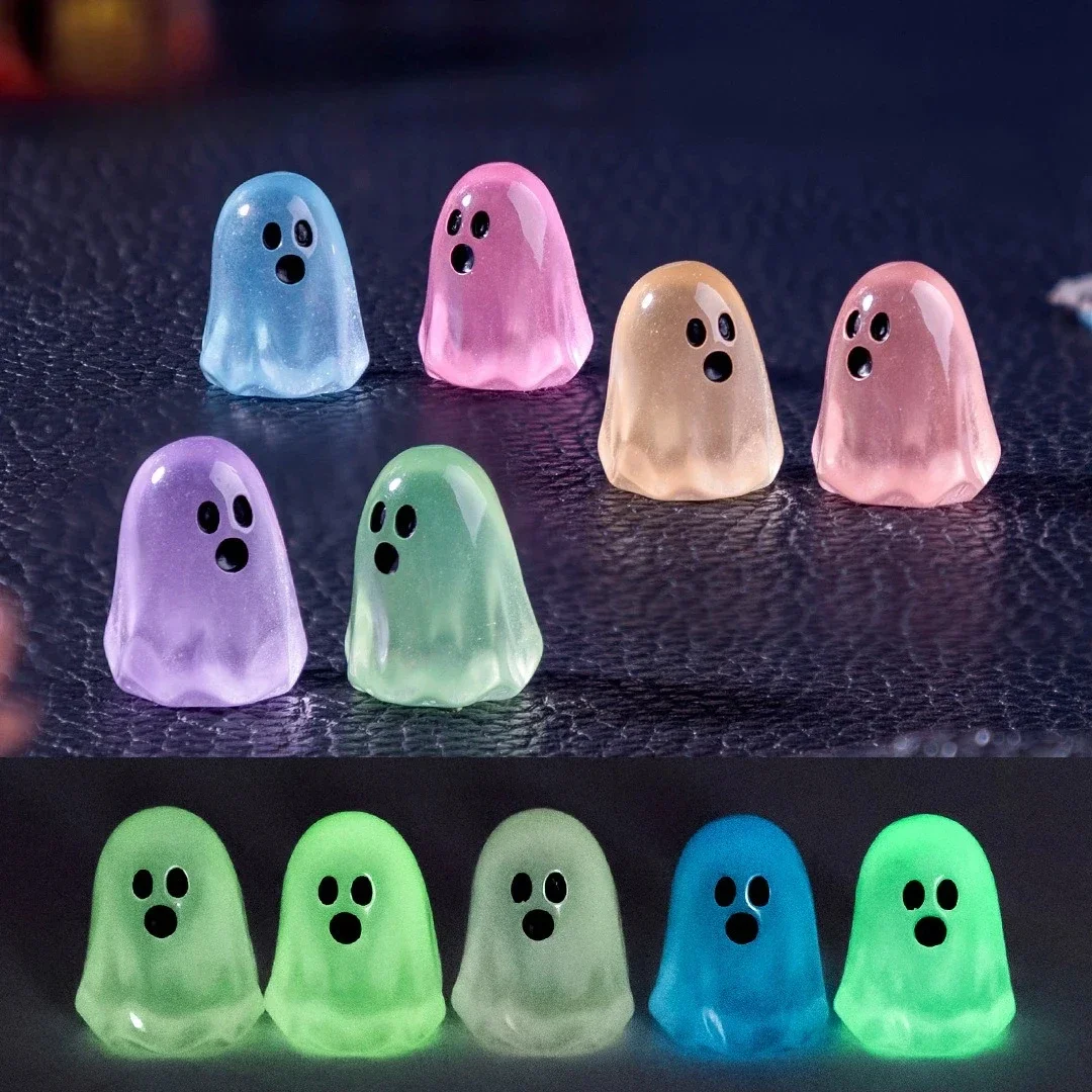 Miniaturowe świecące duchy – zestaw figurek do dekoracji Halloween i terrarium Jasnoszary