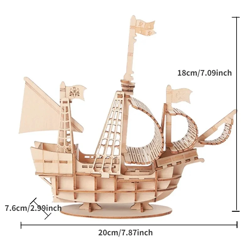 Model 3D żaglówki z drewna – puzzle do samodzielnego złożenia Jasnoszary