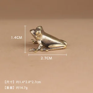 Mosiężna mini figurka żaby - ozdoba na biurko Jasnoszary