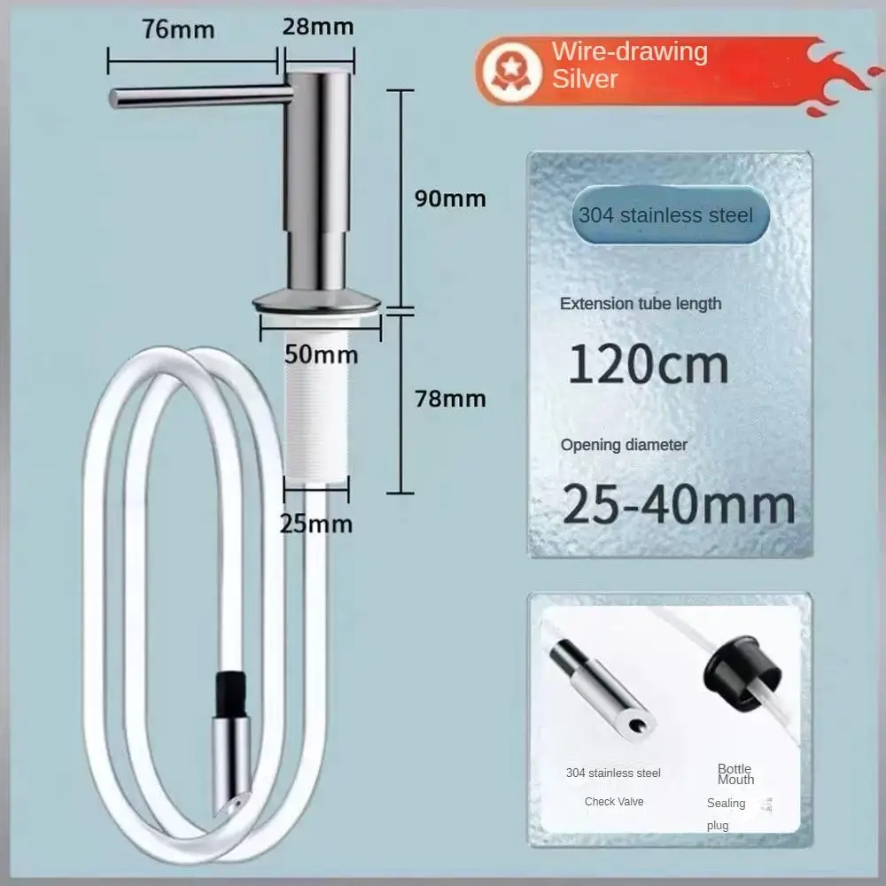 Mosiężny dozownik mydła montowany w blacie z wężem przedłużającym Brushed nickel