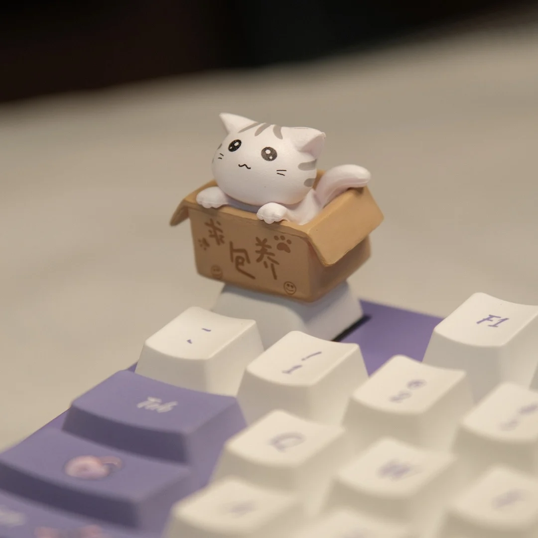 Nakładka na klawisz 3D w kształcie kota – keycap OEM R4 do klawiatury MX Biały