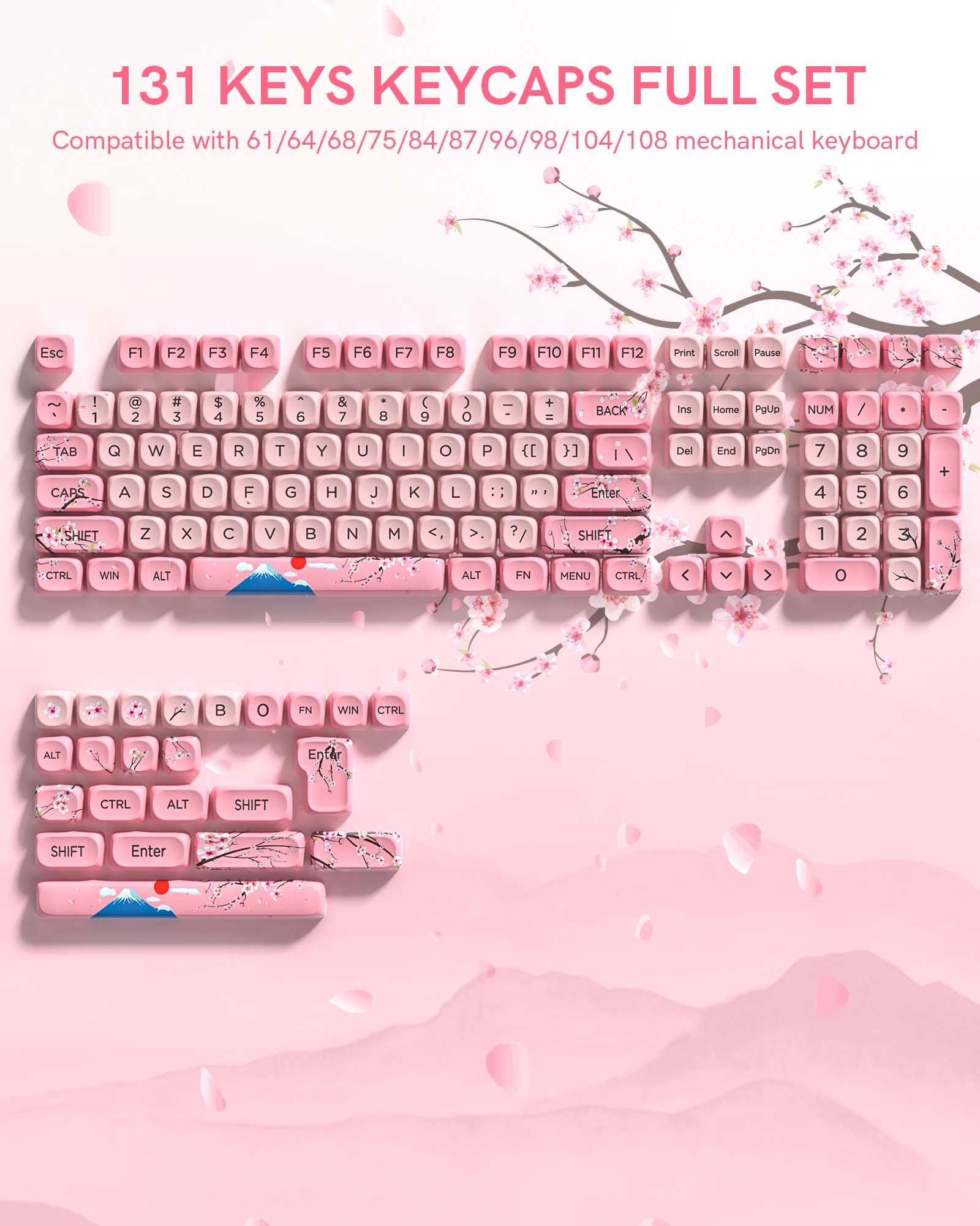Zestaw nakładek na klawisze z różowym kotem, 136 klawiszy PBT łosos