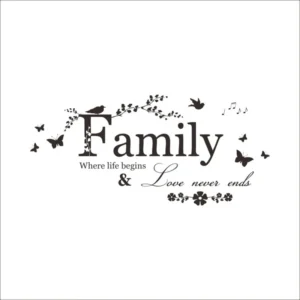 Naklejka ścienna napis Family Love Never Ends Czarny