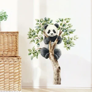 Naklejka ścienna panda na drzewie, dekoracyjna Czarny