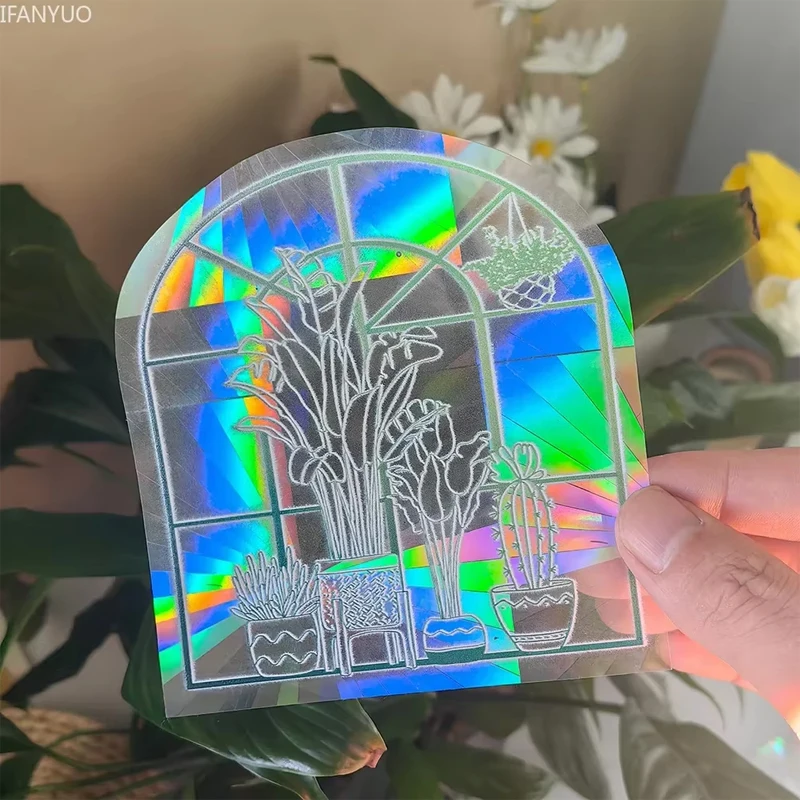 Naklejka Sun Catcher na szybę z kotem i ćmą Czerwona róża